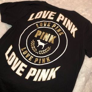 Black Lace up Neck Pink Shirt. NWOT.